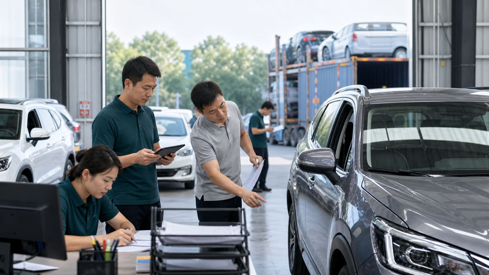 Команда AutoExHub проверяет автомобиль перед экспортом